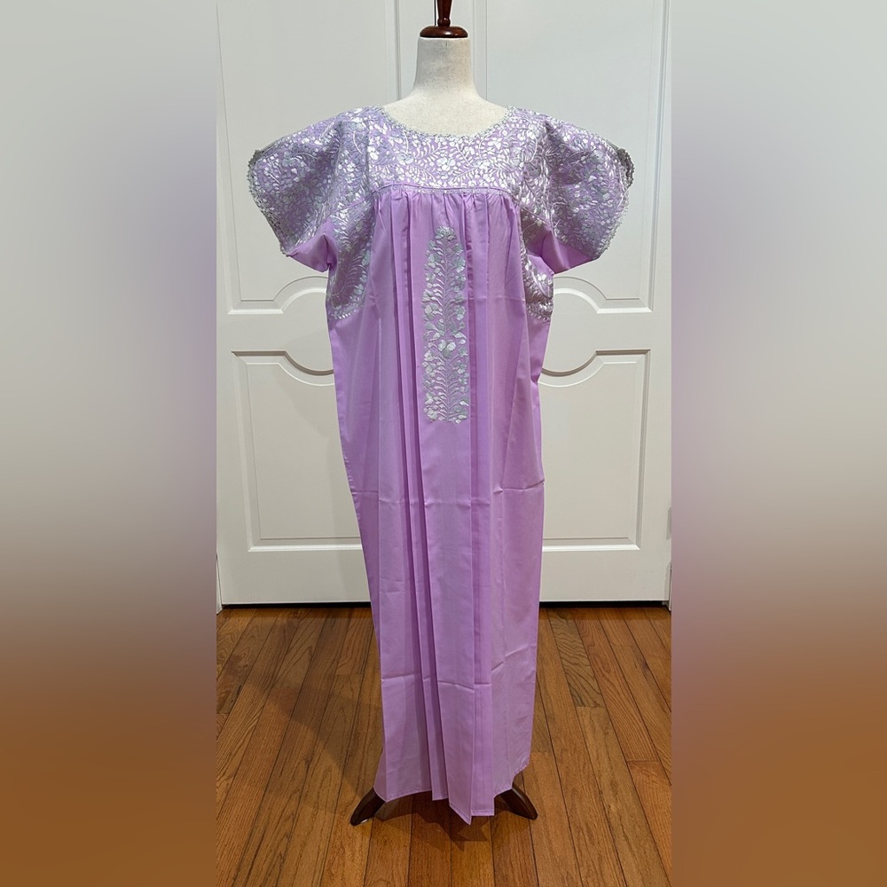 XL San Antonino Maxi Dress,Oax,Mexican dress Hand Embroidered with Silk threads.